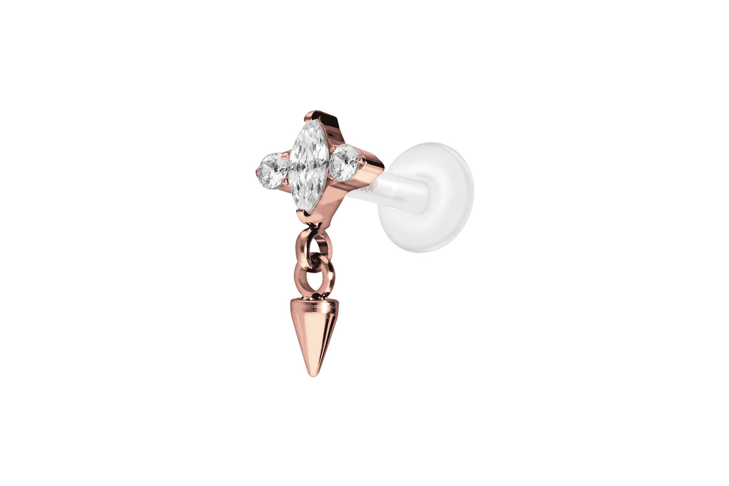 PTFE Labret Piercing mit Innengewinde + Titan-Aufsatz EINGEFASSTE KRISTALLE + SPITZE